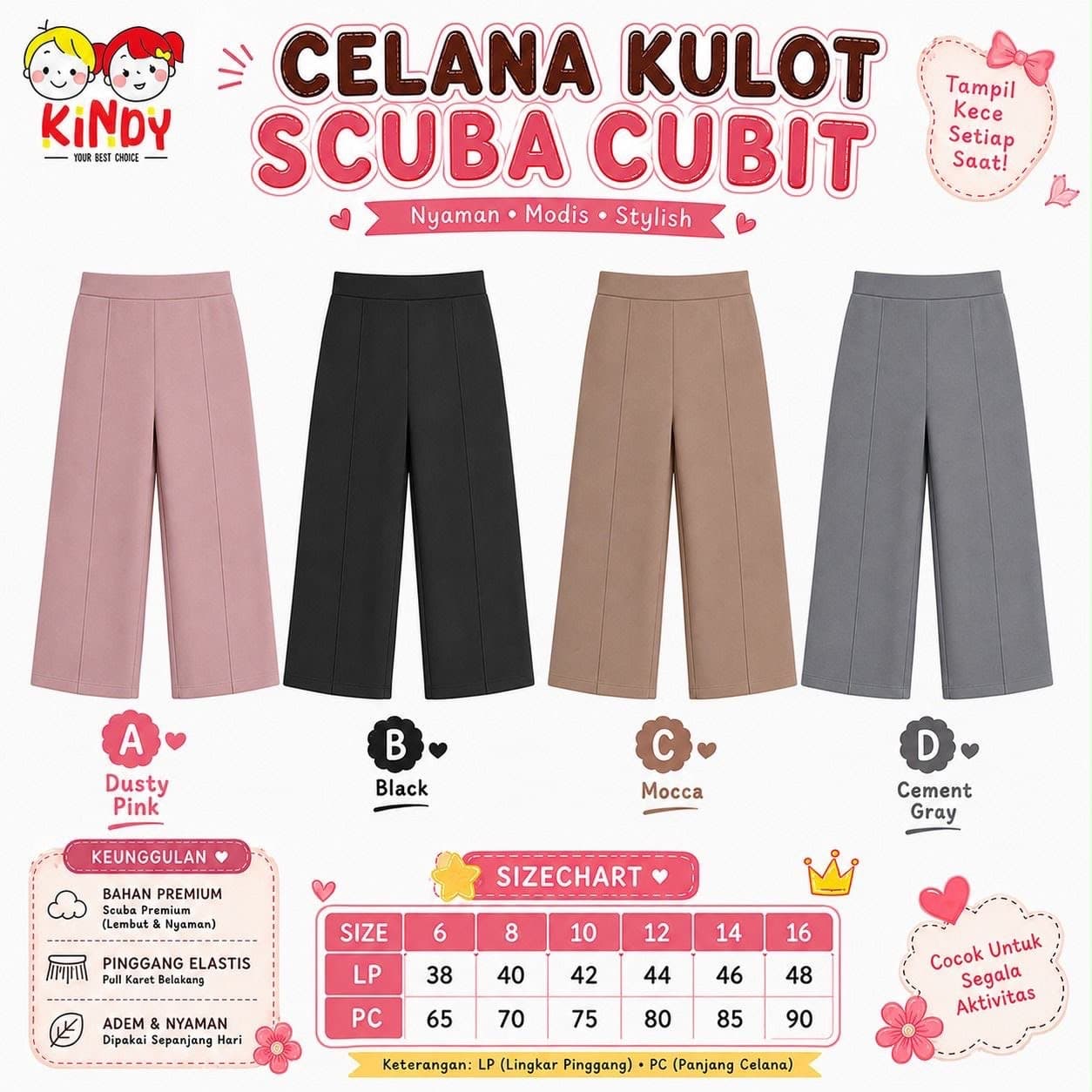 Celana Kulot Scuba Cubit by Kindy - BBK